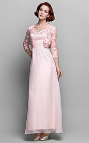 Sheath/Column V-neck Ankle-length Chiffon And Lace Mother of the Bride Dress (699344)