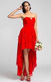 A-line Notched Asymmetrical Georgette Bridesmaid Dress