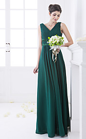 A-line V-neck Floor-length Chiffon And Stretch Satin Bridesmaid Dress (663668)