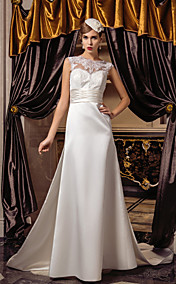 A-line Queen Anne Court Train Satin And Lace Wedding Dress (632802)