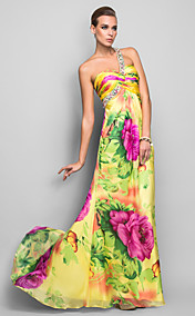 Sheath/Column One Shoulder Floor-length Print Silk Evening Dress