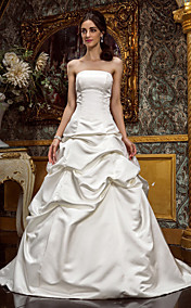  A-line Strapless Princess Sweep/Brush Train Satin Wedding Dress (604663) 