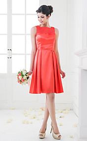 A-line Princess Square Knee-length Stretch Satin Bridesmaid Dress (699335)