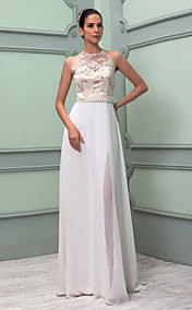Sheath/Column High Neck Floor-length Chiffon And Lace Wedding Dress (699420)