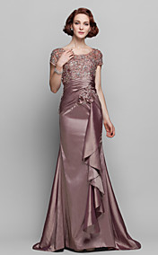 Sheath/Column Scoop Sweep/Brush Train Taffeta And Lace Mother of the Bride Dress