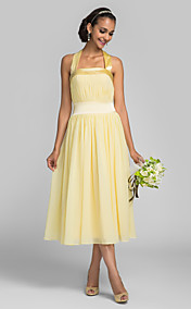 A-line Tea-length Chiffon And Stretch Satin Bridesmaid Dress (663642)
