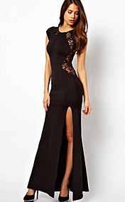 Women's Sexy Lace Splicing Thigh High Split Maxi Dress