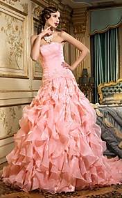 A-line Princess Strapless Chapel Train Taffeta Wedding Dress (682822)