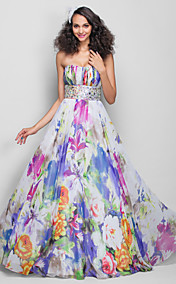 A-line/Princess Strapless Floor-length Print Chiffon Evening/Prom Dress