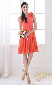 A-line Scoop Knee-length Chiffon And Stretch Satin Bridesmaid Dress (710802)