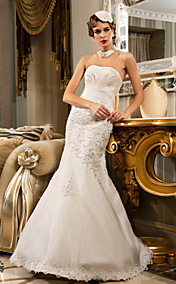  Trumpet/Mermaid Strapless Floor-length Satin Wedding Dress (466955)