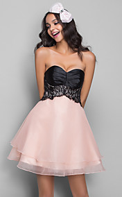 A-line Sweetheart Stretch Satin Organza Cocktail/Prom Dress (612431)