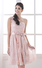 A-line One Shoulder Knee-length Lace Bridesmaid Dress (710809)