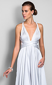 A-line Straps Floor-length Satin Chiffon Evengin Dress (682738)