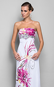 Sheath/Column Strapless Floor-length Print Satin Evening Dress
