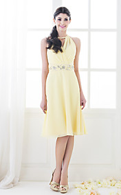 Shealth/Column High Neck Knee-length Chiffon Bridesmaid Dress (568043)