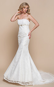 LTBridal Trumpet/Mermaid Strapless Court Train Lace Wedding Dress