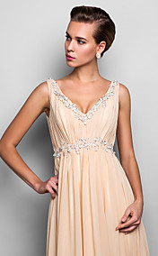 Sheath/Column V-neck Floor-length Chiffon Evening Dress (742585)