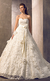 A-line Princess Sweetheart Court Train Lace And Organza Wedding Dress 