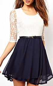 Women's Sexy Fashion Summer  Ladies Chiffon Dress Lace Top Mini Dress Skater Cute Casual