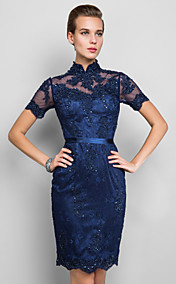 Sheath/Column High Neck Knee-length Lace Cocktail Dress (635919)