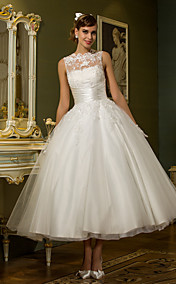 A-line Jewel Ankle-length Tulle Wedding Dress(788859)