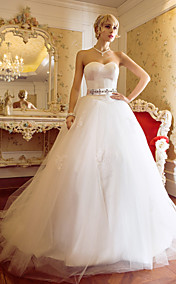  A-line Ball Gown Sweetheart Sweep/Brush Train Tulle And Satin Wedding Dress (604633)