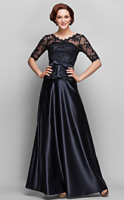 A-line QW-neck Floor-length Satin And Lace Mother of Bride Dress (682755)