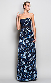 Sheath/Column Strapless Floor-length Chiffon And Satin Evening Dress