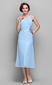Sheath/Column Scoop  Tea-length Chiffon Mother of Bride Dress (699347)
