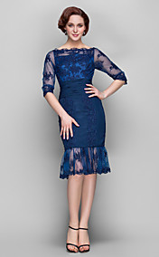 Trumpet/Mermaid Bateau Knee-length Tulle And Chiffon Mother of the Bride Dress 