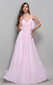 A-line/Princess Straps Floor-length Chiffon Evening Dress