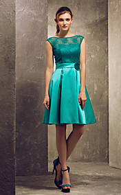 A-line Bateau Knee-length Lace And Satin Bridesmaid Dress