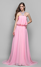 A-line/Princess Halter Sweep/Brush Train Chiffon Evening Dress