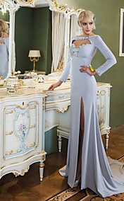 Trumpet/Mermaid Bateau Sweep/Brush Train Jersey Evening Dress (723496)