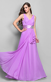 Sheath/Column V-neck Floor-length Chiffon And Stretch Satin Evening Dress (493620)