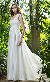 Sheath/Column One Shoulder Floor-length Velvet Chiffon Wedding Dress (710783)