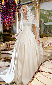 Ball Gown Queen Anne Court Train Satin And Lace Wedding Dress (699598)