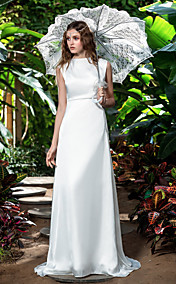 Sheath/Column Bateau Sweep/Brush Train Chiffon Wedding Dress (710747)