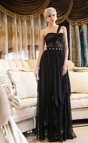 Sheath/Column One Shoulder Floor-length Chiffon And Stretch Satin Evening Dress (699429)