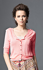 Women's Lady Middle Sleeve Knitted Short Sweater