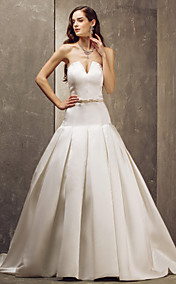 A-line Strapless Sweep/Brush Train Satin Wedding Dress (699600)