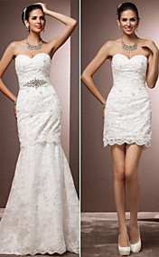 Trumpet/Mermaid Sweetheart Court Train Lace Wedding Dress With Removable train