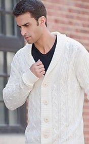 Men's V Neck White Buckle Sweaters Coat
