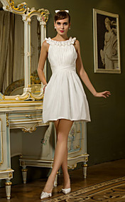Sheath/Column Scoop Short/Mini Taffeta Wedding Dress With Ruffles 