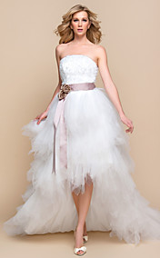 LTBridal A-line Princess Strapless Asymmetrical Tulle And Lace Wedding Dress