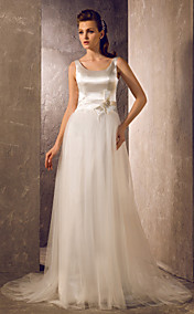 A-line Princess Scoop Floor-length Tulle And Stretch Satin Wedding Dress (783891)