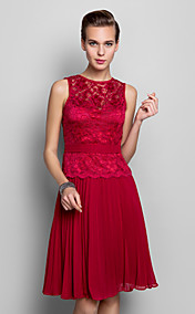 A-line Jewel Knee-length Chiffon And Lace Cocktail Dress (759948)