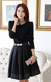 Women'S Stylish Pan Collar Pleats Dress with Belt