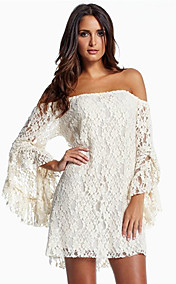Women's Flat Shoulders Lace Long Sleeve Dress